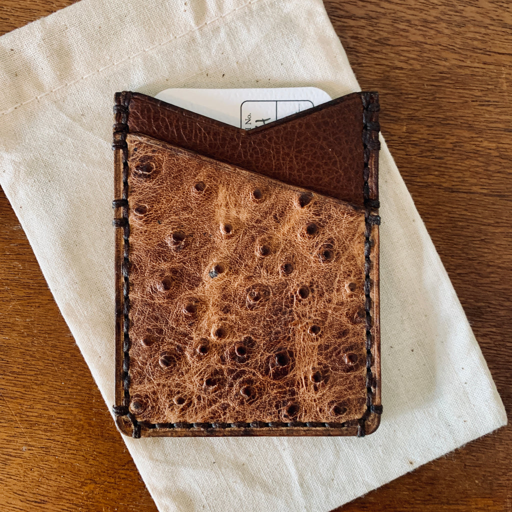 Embossed ostrich leather card holder