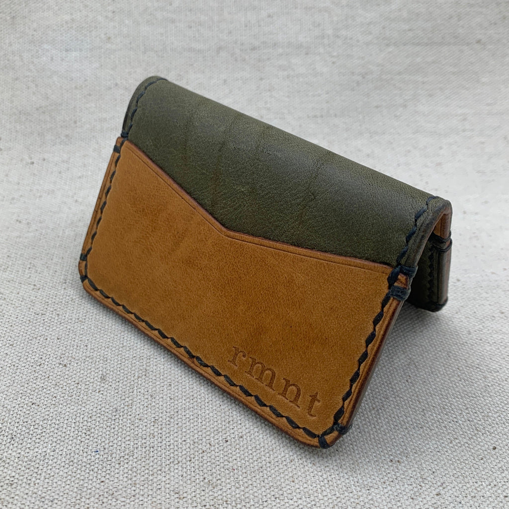 RMNT_Jungle Green and Tan leather five pocket bifold wallet